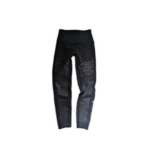 Alo Yoga Black Glossy Matte High-Waist Moto Legging Mesh Panels Yoga Pants sz S
